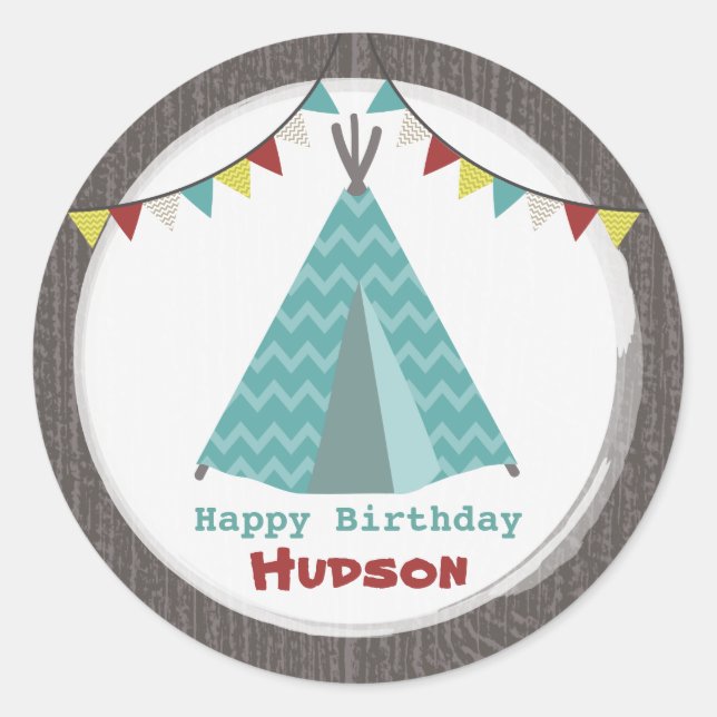 Rond Sticker d'anniversaire Turquoise Tipi (Devant)