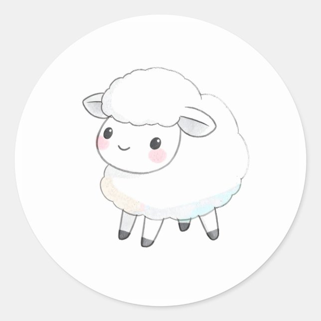 Rond Sticker d'aquarelle pour mouton à nuages Whimsical (Devant)