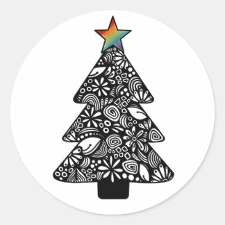Rond Sticker d'arbre de Noël noir et blanc