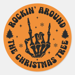 Rond Sticker d'arbre de Noël Rockin' Skeleton