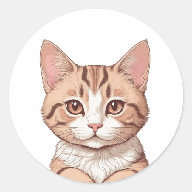 Rond sticker d'art couleur d'eau de chat mignon (Devant)