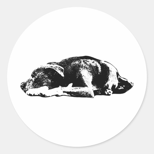 Rond Sticker d'art de Pose de Repose Pitbull Calme (Devant)