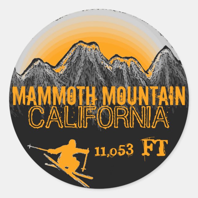 Rond sticker d'art de ski orange Mammoth Mountain Calif (Devant)