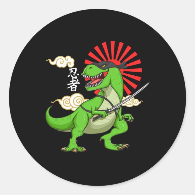 Rond Sticker d'art de style japonais Ninja T-rex (Devant)