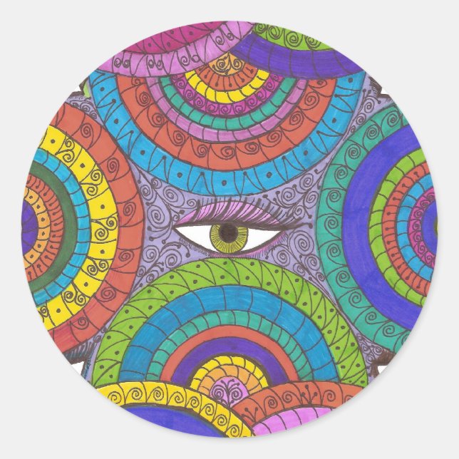 Rond Sticker d'art Mandala écolo à regarder (Devant)