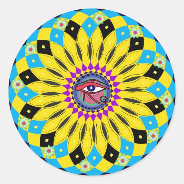Rond Sticker d'art Mandala Oeil de Horus Sunflower (Devant)