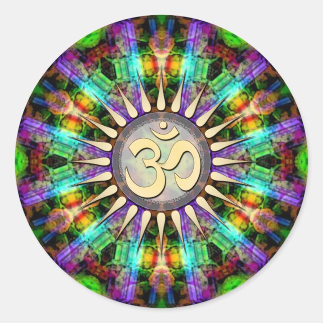 Rond Sticker d'art spirituel de Gem Mandala Golden Aum (Devant)