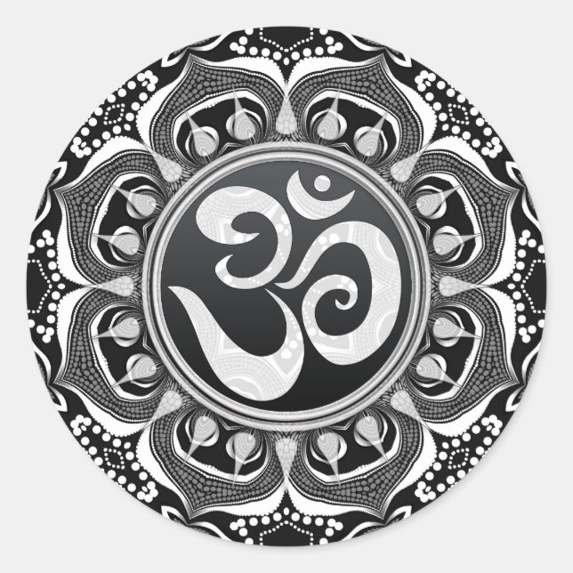 Rond Sticker d'art spirituel Lotus Tribal Black+White O (Devant)