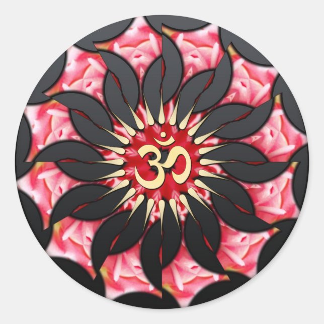 Rond Sticker d'art spirituel Rose noir Om (Devant)