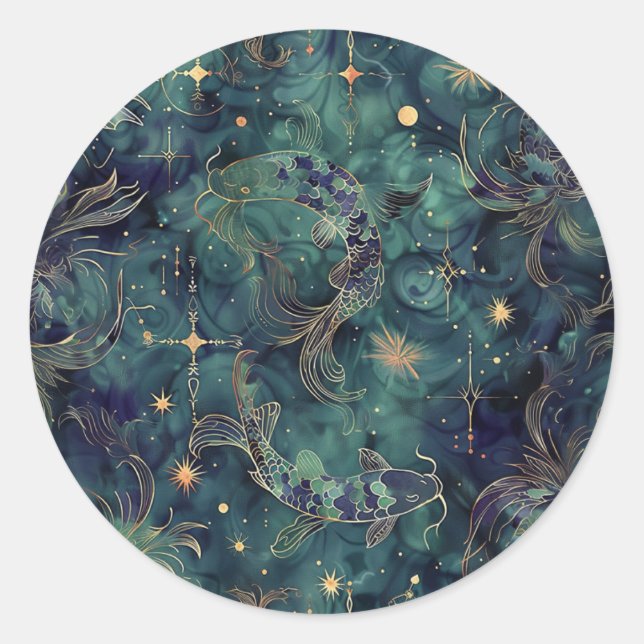 Rond Sticker d'astrologie de Poissons Personnalisé (Devant)