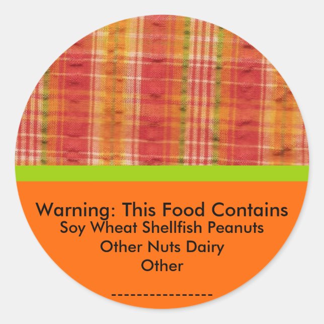 Rond Sticker d'avertissement d'allergie alimentaire (Devant)
