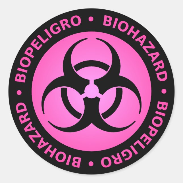 Rond Sticker d'avertissement de risque biologique rose (Devant)