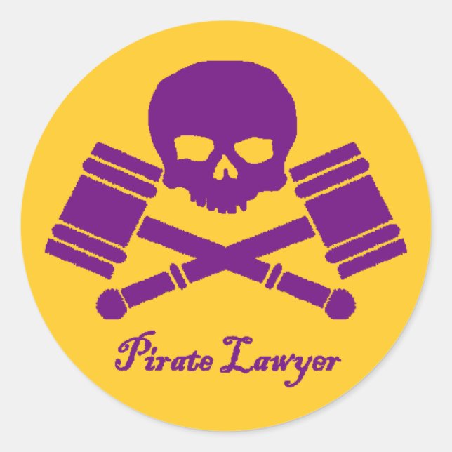 Rond Sticker d'avocat pirate violet et or avec frontièr (Devant)