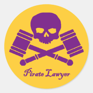 Rond Sticker d'avocat pirate violet et or avec frontièr