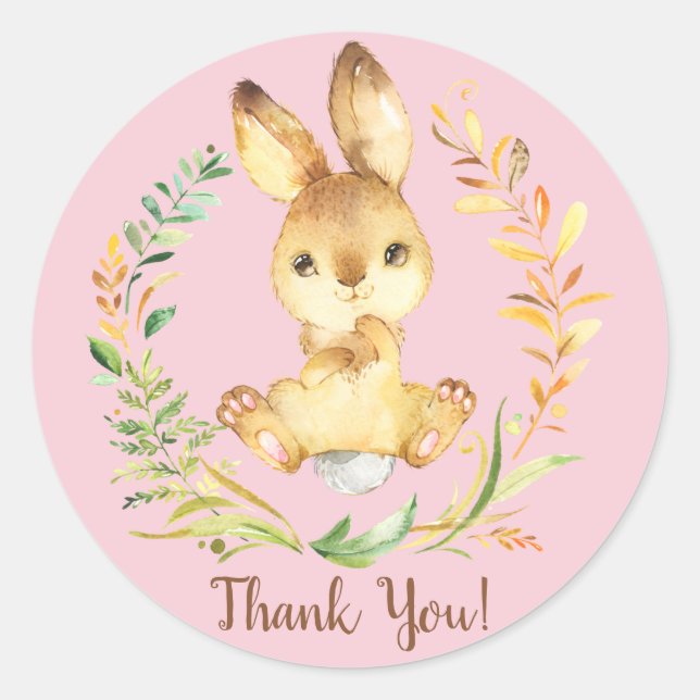 Rond Sticker de Baby shower de lapin doux Favoriser Mer (Devant)