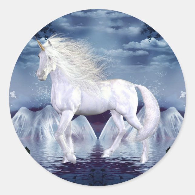 Rond Sticker de beauté blanche Unicorn (Devant)