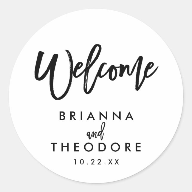 Rond Sticker de bienvenue Mariage à la main chic (Devant)