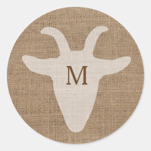 Rond Sticker de Burlap Monogramme de chèvre rustique