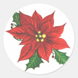 Rond Sticker de carte de voeux Poinsettia