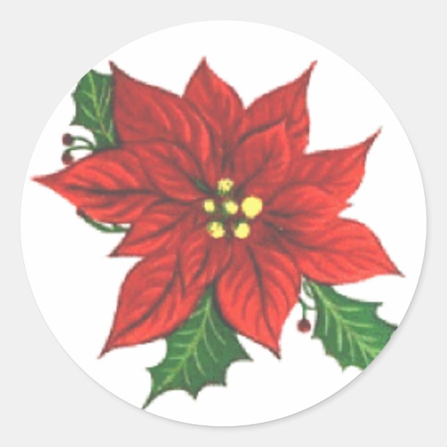 Rond Sticker de carte de voeux Poinsettia (Devant)