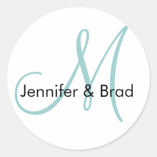 Rond Sticker de chambre Mariage Monogramme Blanc Bleu