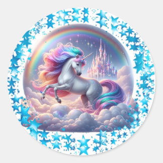 Rond Sticker de château Unicorn - Imaginaire arc-en-cie