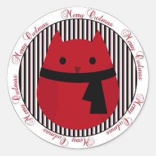 Rond Sticker de Chouette de Noël Joyeux Owlmas Rouge N