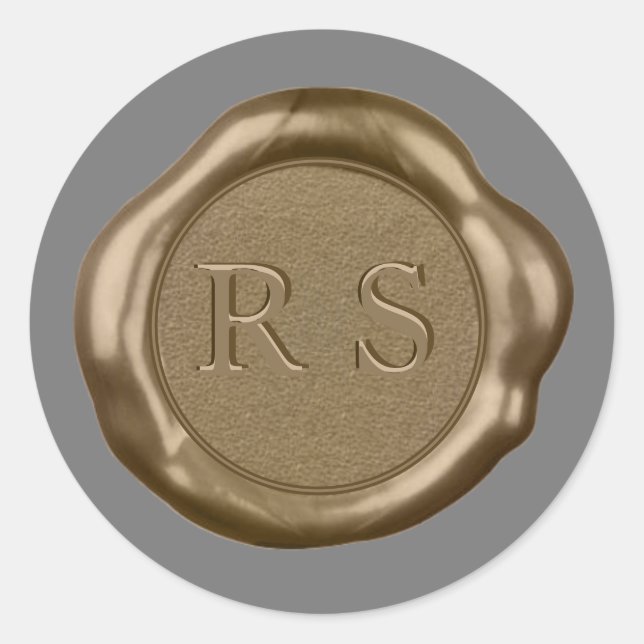 Rond Sticker de cire d'or monogramme sur gris, (Devant)