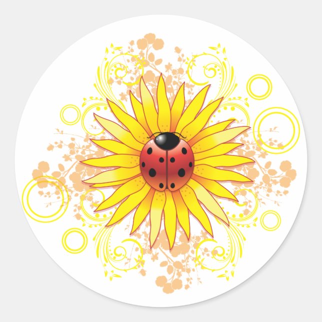Rond Sticker de coccinelle et de tournesol (Devant)