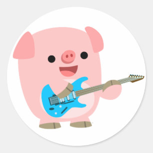 Rond Sticker de cochon de dessin mignon Rockin