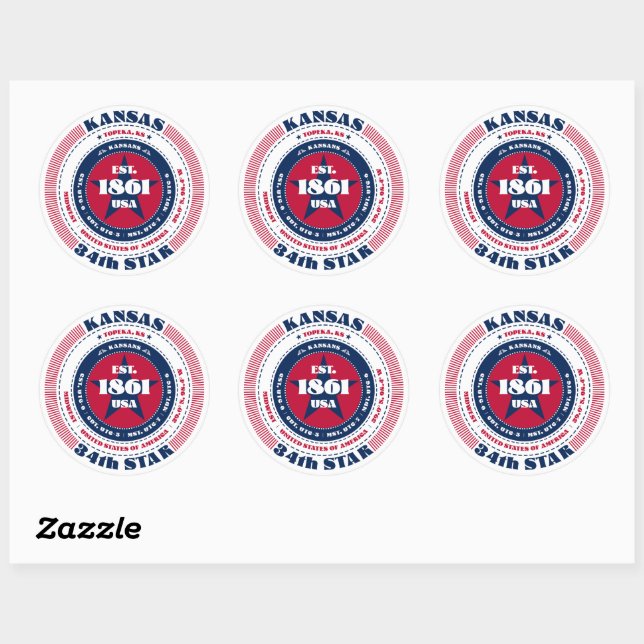 Rond Sticker de conception circulaire Kansas patriotiqu (Feuille)