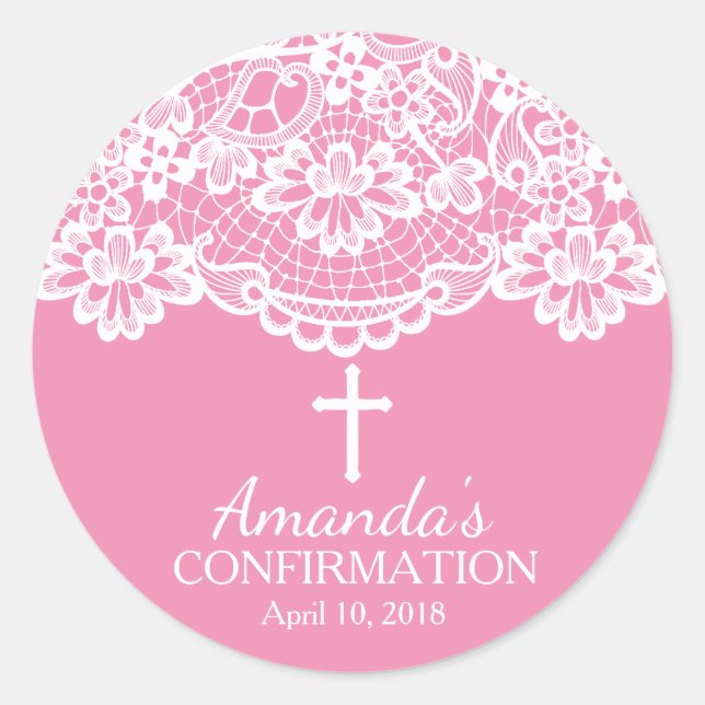 Rond Sticker de confirmation de dentelle Vintage rose (Devant)