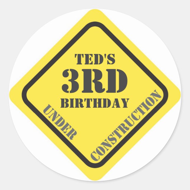 Rond Sticker de construction d'anniversaire (Devant)