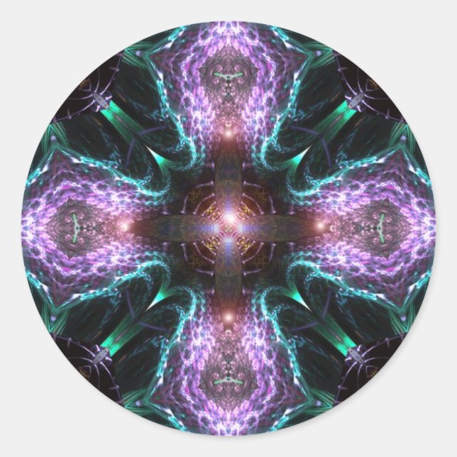 Rond Sticker de croix violet fractal (Devant)