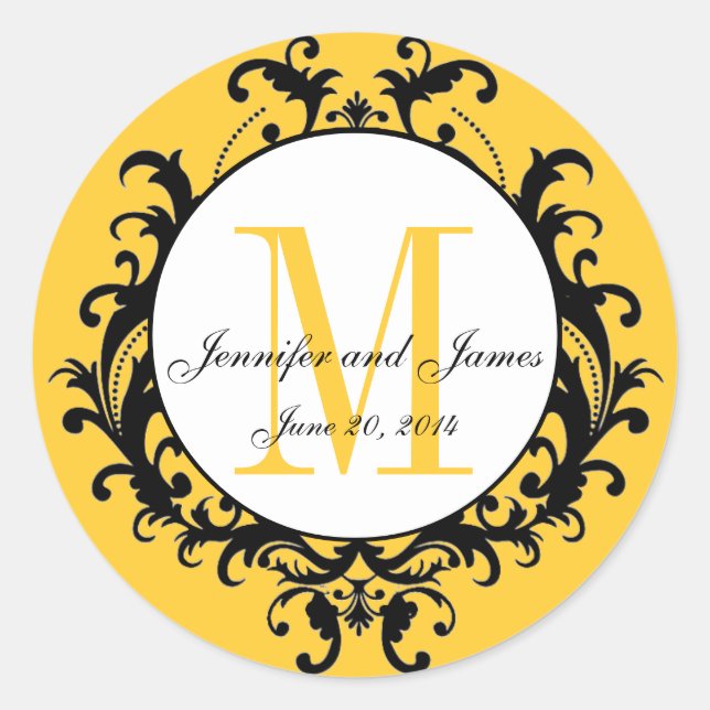 Rond Sticker de date pour le monogramme Mariage jaune (Devant)