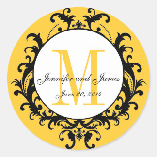 Rond Sticker de date pour le monogramme Mariage jaune