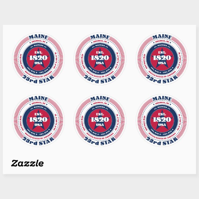 Rond Sticker de design Patriotique Maine Circle (Feuille)