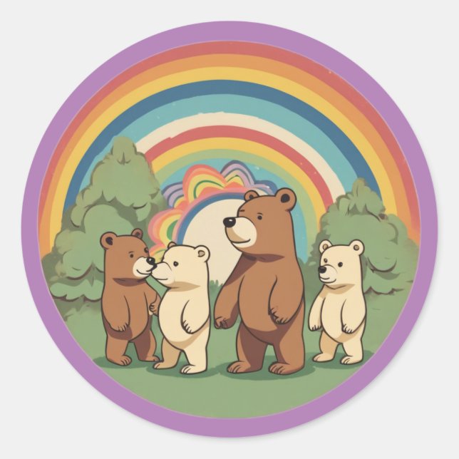 Rond Sticker de famille d'ours mignon (Devant)