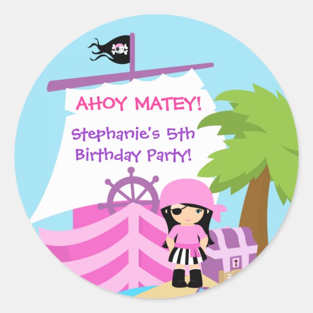 Rond Sticker de fête d'anniversaire de fille de bateau  (Devant)