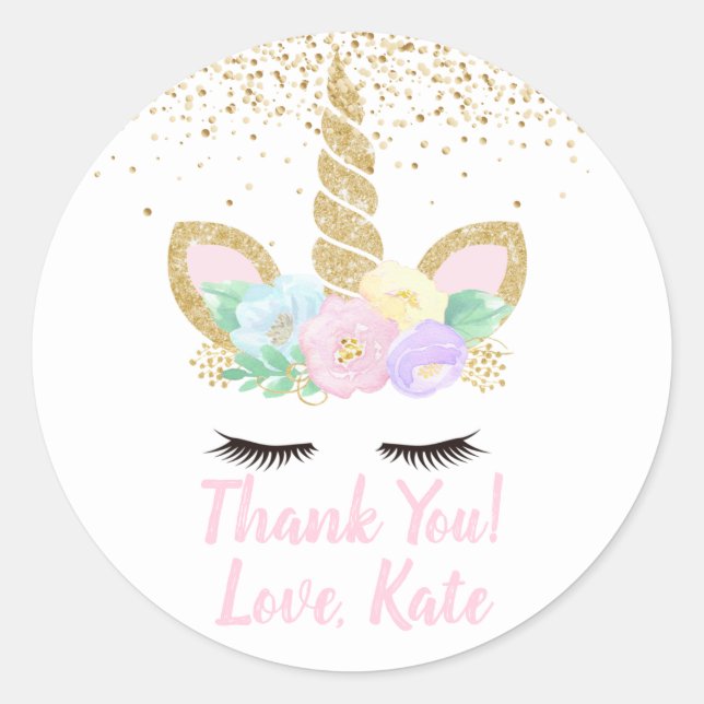 Rond Sticker de fête d'anniversaire de la licorne (Devant)
