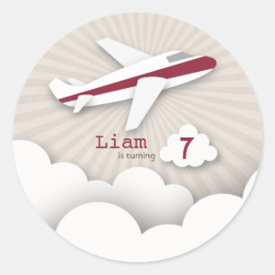 Rond Sticker de fête d'anniversaire de l'avion rouge