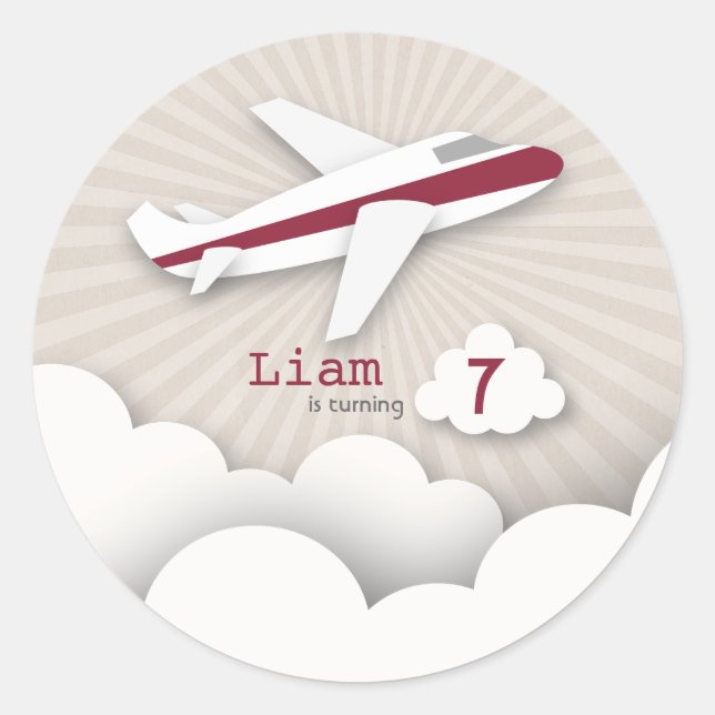 Rond Sticker de fête d'anniversaire de l'avion rouge (Devant)