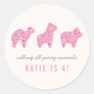 Rond Sticker de fête d'anniversaire du cookie animal - 