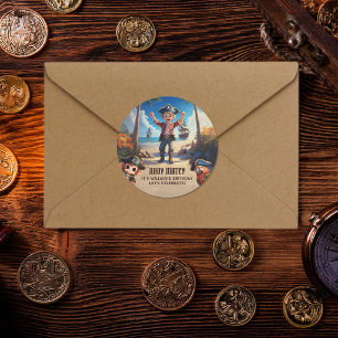 Rond Sticker de fête d'anniversaire pour pirate de l'îl