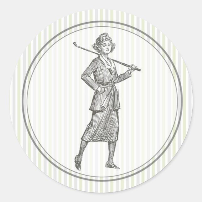 Rond Sticker de golf vintage - Femme Golfer (Devant)