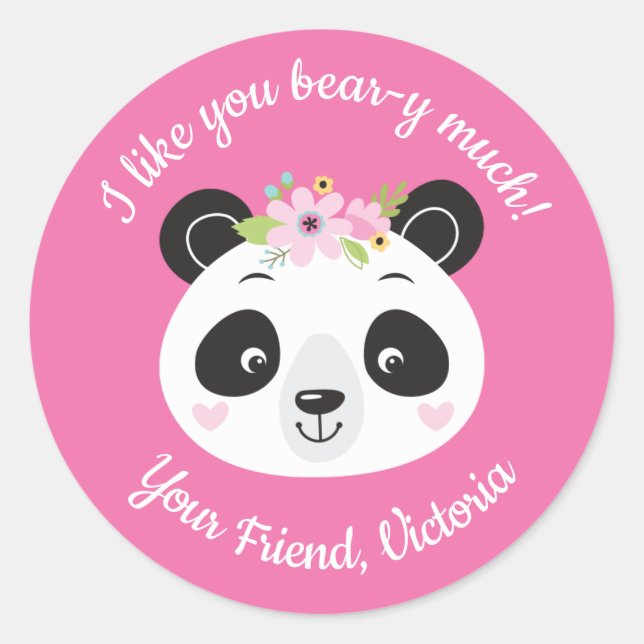 Rond Sticker de jour Panda Face Cute Kids Valentines (Devant)