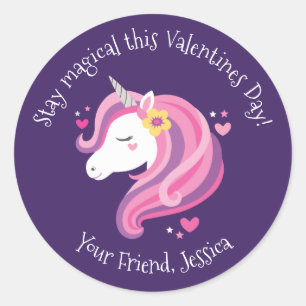 Rond Sticker de jour pour enfants Unicorn Valentines
