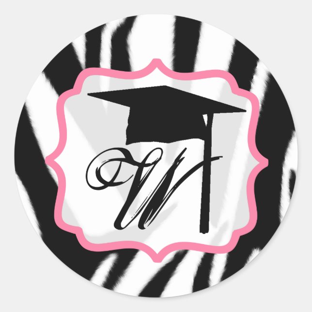 Rond Sticker de la casquette de graduation Zebra & Pink (Devant)
