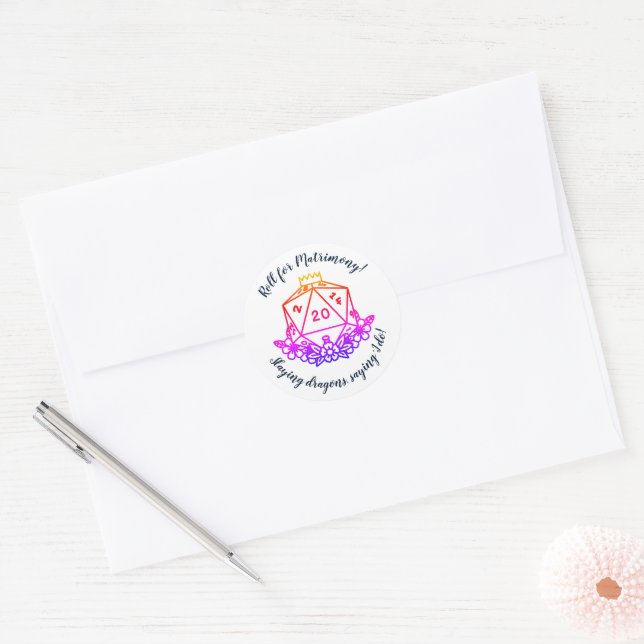 Rond Sticker de la fête de mariage D&D : Rouleau pour m (Enveloppe)