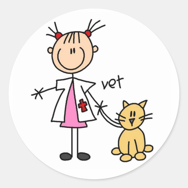 Rond Sticker de la figure de bâton vétérinaire (Devant)
